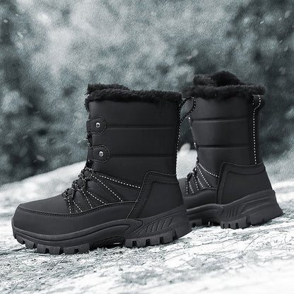 Women Anti-slip Fur Warm Waterproof Snow Boots Mid Calf