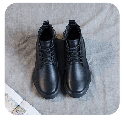 Women Arch Spupport Leather Ankle Boots Warm Femme Short Boots Waterproof Shoes