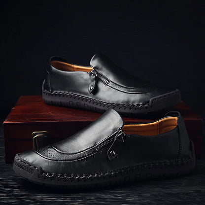 Men Hand Stitching Zipper Slip-ons Leather Shoes