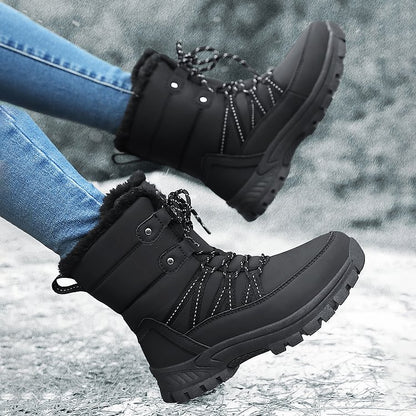 Women Anti-slip Fur Warm Waterproof Snow Boots Mid Calf