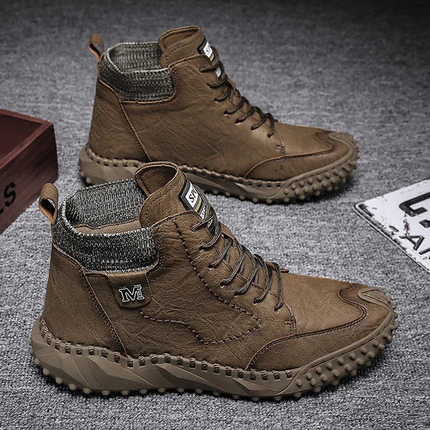 Men Ankle Boots Winter Warm Snow Boots Thick Plush Men Handmade Leather Boots Outdoor Waterproof Work Boots