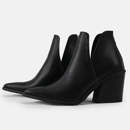 Womens Western Ankle Cowboy Boots Cutout Block Heel Booties