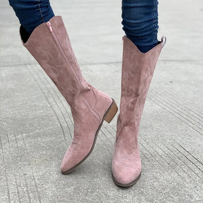 Suede Cowboy Boots with Embroidery