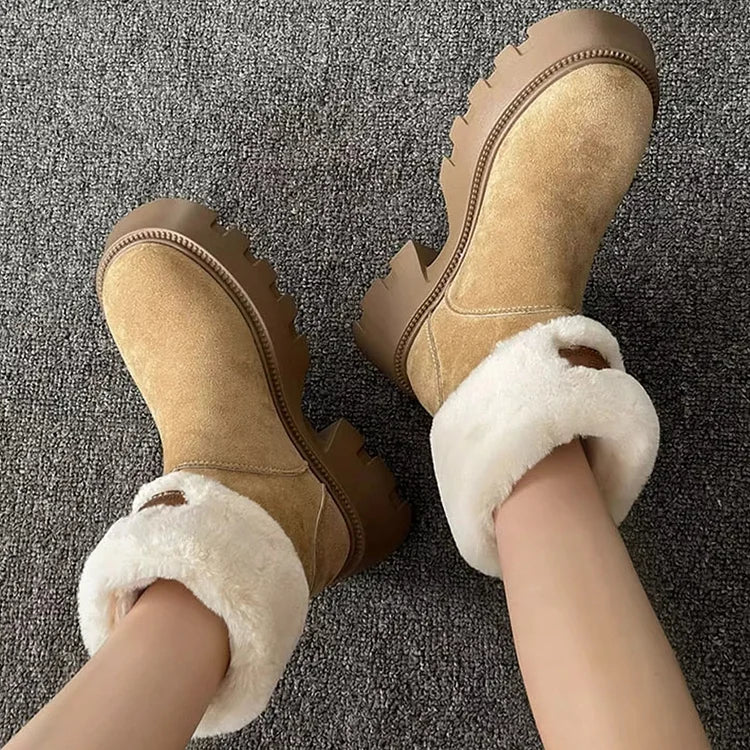 Orthopedic Women Boots Ladies Fleece Retro Thick-Soled Warm Short Boots