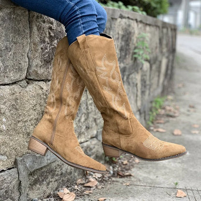 Suede Cowboy Boots with Embroidery