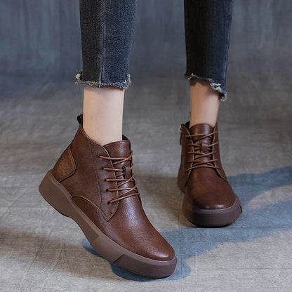 Women Arch Spupport Leather Ankle Boots Warm Femme Short Boots Waterproof Shoes