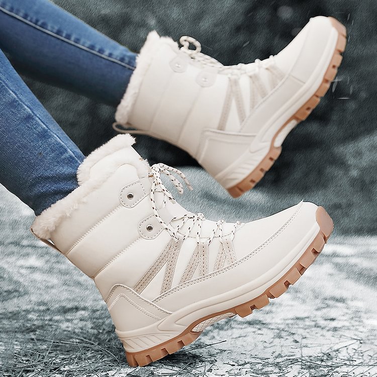 Women Anti-slip Fur Warm Waterproof Snow Boots Mid Calf