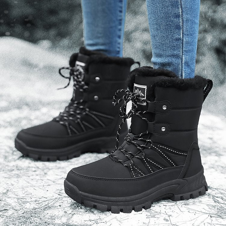 Women Anti-slip Fur Warm Waterproof Snow Boots Mid Calf