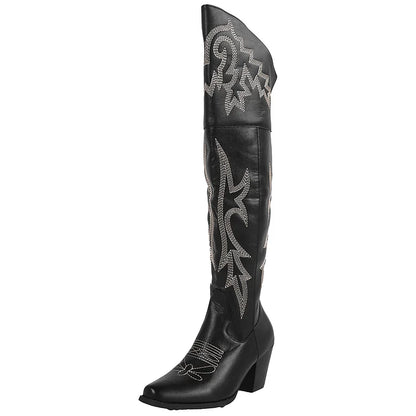 Retro Resort Embroidered Chunky Heel Cowboy Westem Fashion Boots For Women