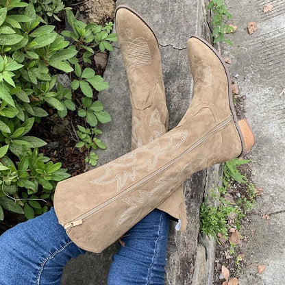 Suede Cowboy Boots with Embroidery