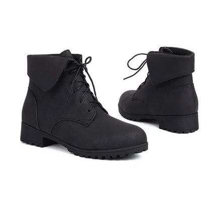 Women's Turn-Down Collar Crisscross Lace-Up Patchwork Martin Boots