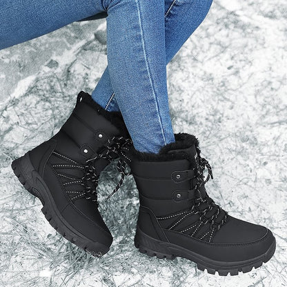 Women Anti-slip Fur Warm Waterproof Snow Boots Mid Calf