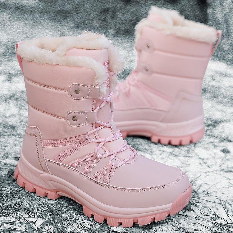 Women Anti-slip Fur Warm Waterproof Snow Boots Mid Calf