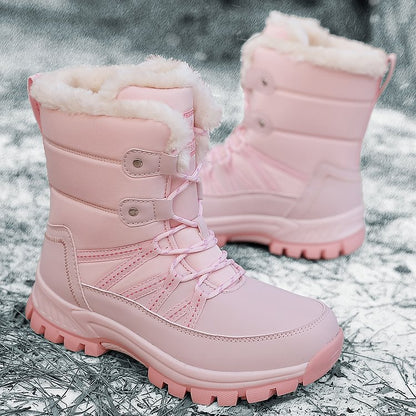 Women Anti-slip Fur Warm Waterproof Snow Boots Mid Calf
