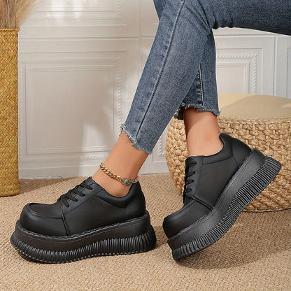 Women's Platform Oxfords Fashion Round Toe Lace Up Heightening Shoes