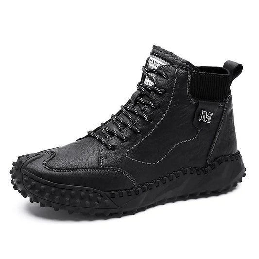 Men Ankle Boots Winter Warm Snow Boots Thick Plush Men Handmade Leather Boots Outdoor Waterproof Work Boots