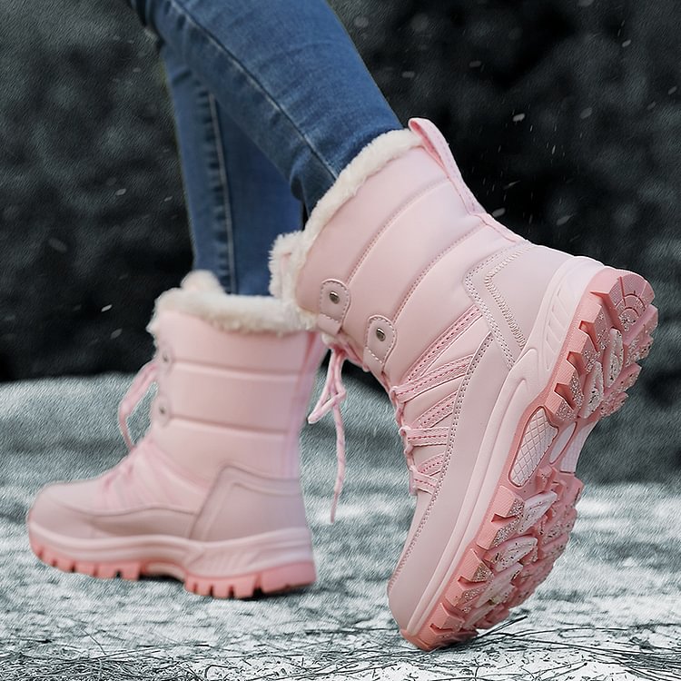 Women Anti-slip Fur Warm Waterproof Snow Boots Mid Calf