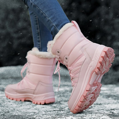 Women Anti-slip Fur Warm Waterproof Snow Boots Mid Calf