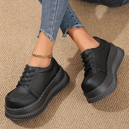 Women's Platform Oxfords Fashion Round Toe Lace Up Heightening Shoes
