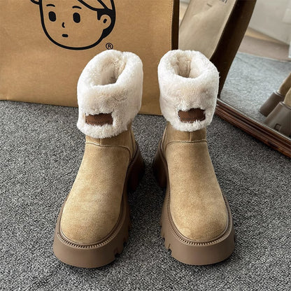 Orthopedic Women Boots Ladies Fleece Retro Thick-Soled Warm Short Boots