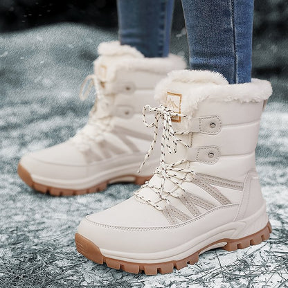 Women Anti-slip Fur Warm Waterproof Snow Boots Mid Calf