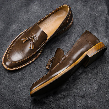 Men's Wood Grain Tassel Formal Business Loafers
