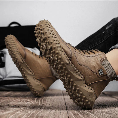 Men Ankle Boots Winter Warm Snow Boots Thick Plush Men Handmade Leather Boots Outdoor Waterproof Work Boots