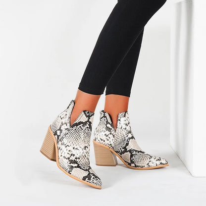 Womens Western Ankle Cowboy Boots Cutout Block Heel Booties