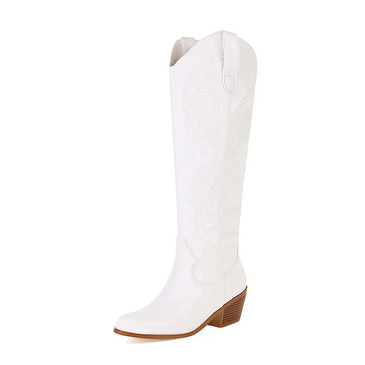 Footwearstorm White Pointed-Toe Knee High Boots