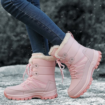 Women Anti-slip Fur Warm Waterproof Snow Boots Mid Calf