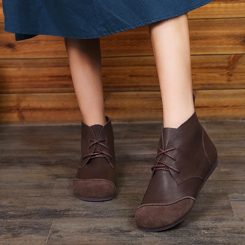 Honyy Premium Lace-Up Ankle Boots, Genuine Comfy Leather Boots