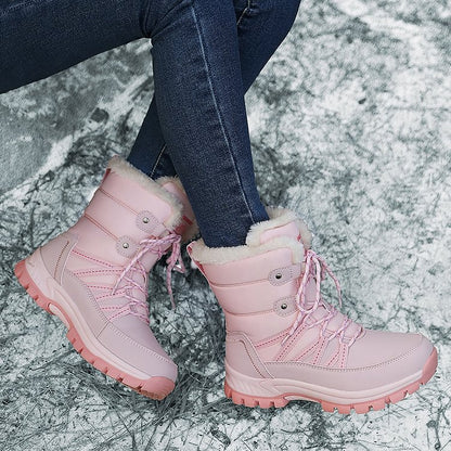 Women Anti-slip Fur Warm Waterproof Snow Boots Mid Calf