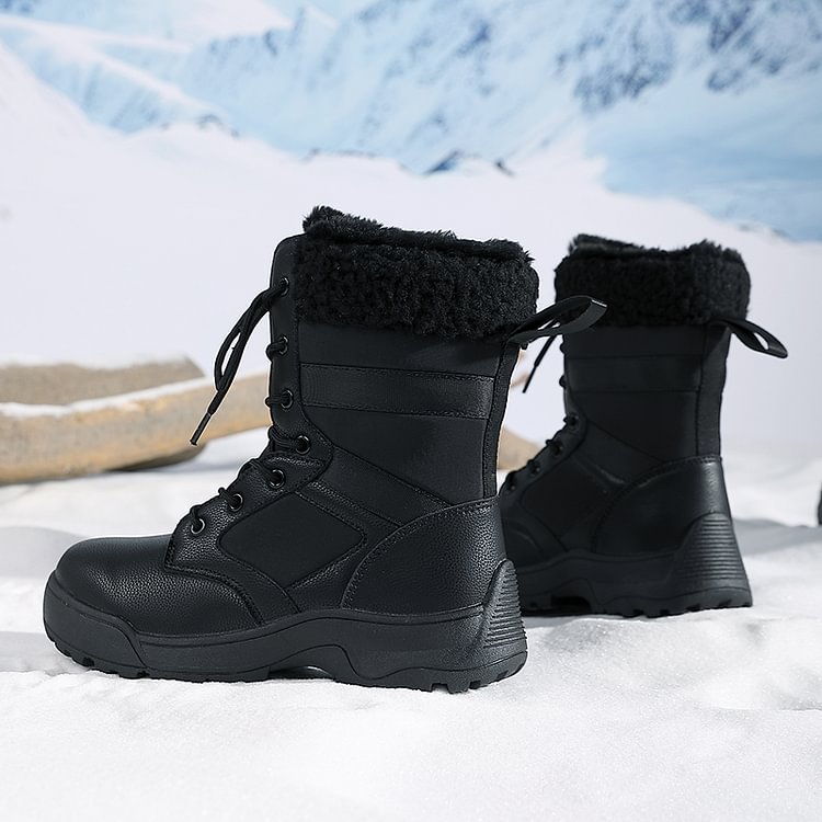 Women Anti-slip Fur Warm Waterproof Snow Boots Mid Calf