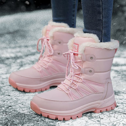 Women Anti-slip Fur Warm Waterproof Snow Boots Mid Calf