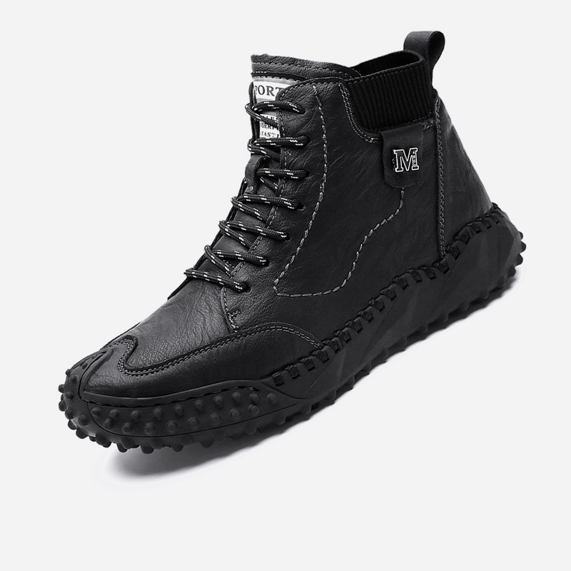 Men Ankle Boots Winter Warm Snow Boots Thick Plush Men Handmade Leather Boots Outdoor Waterproof Work Boots
