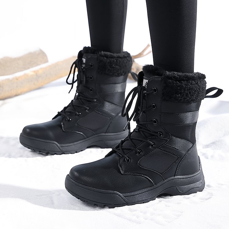 Women Anti-slip Fur Warm Waterproof Snow Boots Mid Calf