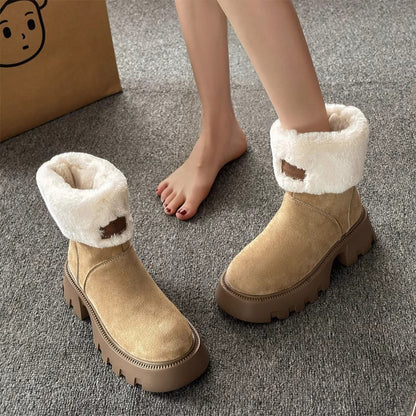 Orthopedic Women Boots Ladies Fleece Retro Thick-Soled Warm Short Boots