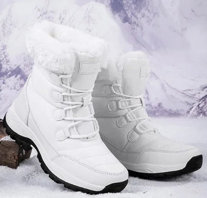 Women Winter Snow Boots - Fuzzy Lace-up Front