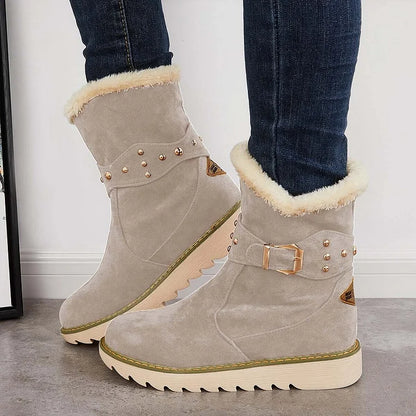 Non Slip Snow Ankle Boots Warm Fur Lined Slip on Booties