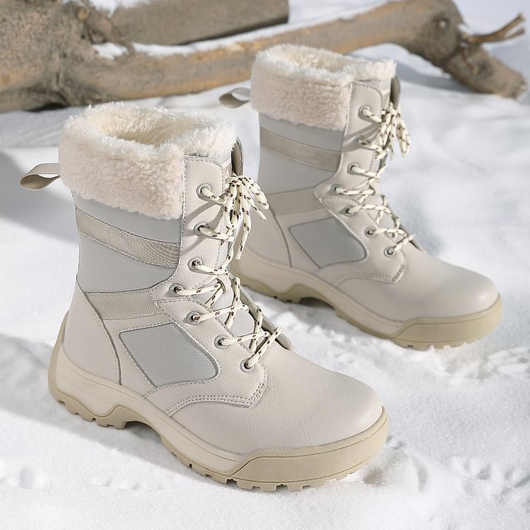 Women Anti-slip Fur Warm Waterproof Snow Boots Mid Calf