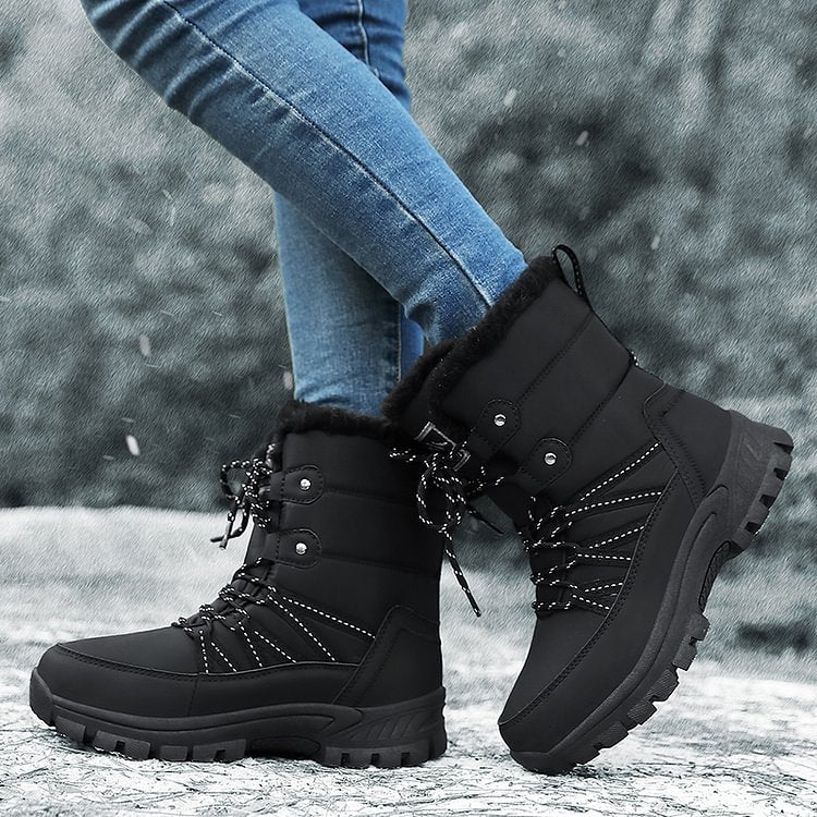 Women Anti-slip Fur Warm Waterproof Snow Boots Mid Calf