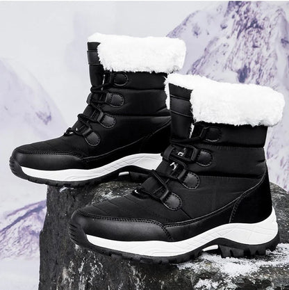 Women Winter Snow Boots - Fuzzy Lace-up Front