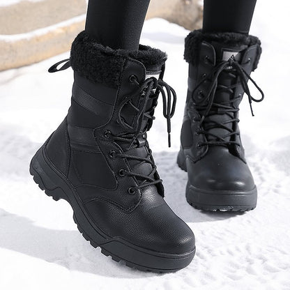 Women Anti-slip Fur Warm Waterproof Snow Boots Mid Calf