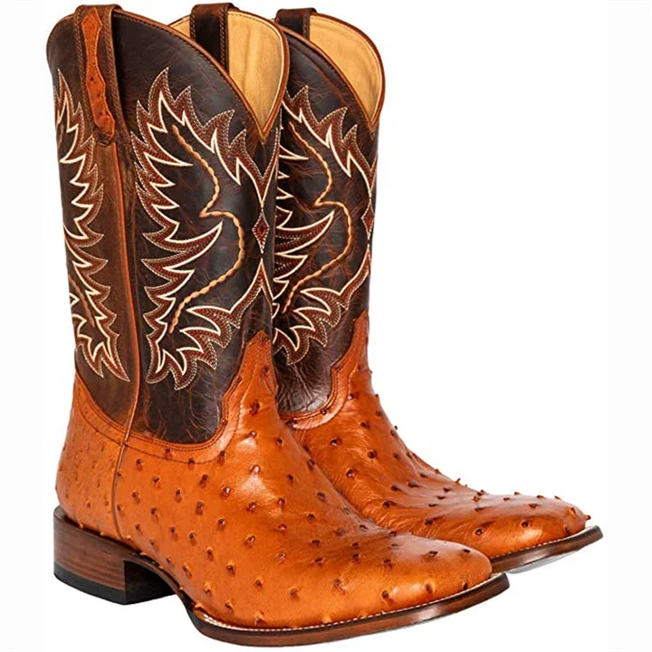 Men's Retro Exotic Square Toe Western Cowboy Boots