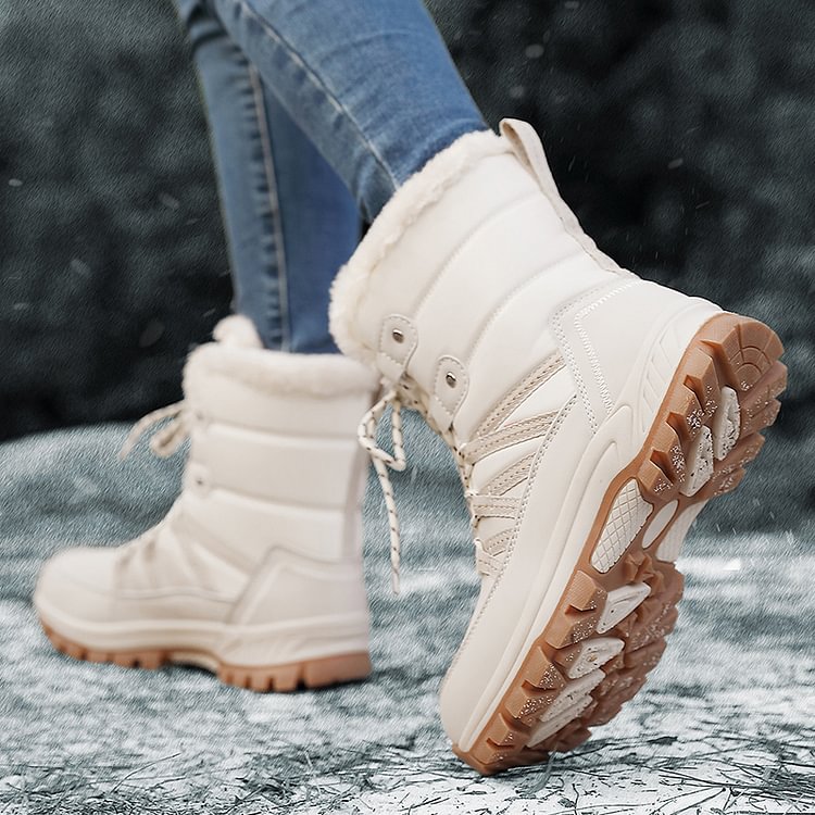 Women Anti-slip Fur Warm Waterproof Snow Boots Mid Calf