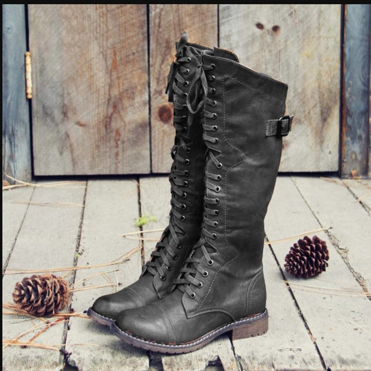 Women's Lace Up Low Heel Rider High Boots