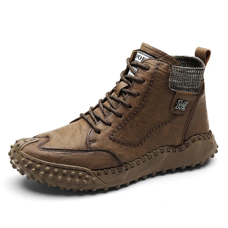 Men Ankle Boots Winter Warm Snow Boots Thick Plush Men Handmade Leather Boots Outdoor Waterproof Work Boots