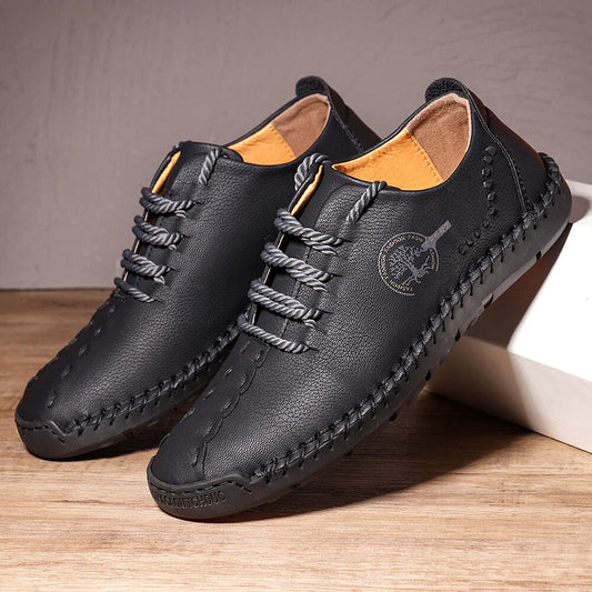 Men Hand Stitching Non Slip Soft Sole Casual Leather Shoes