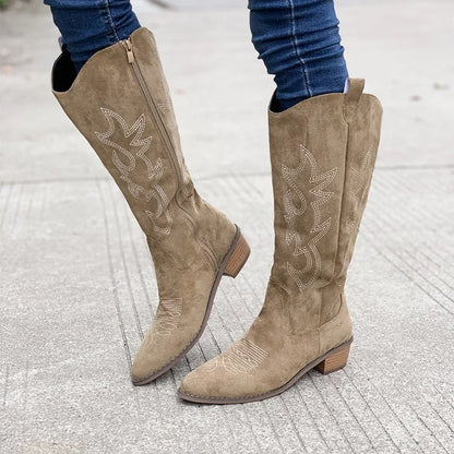 Suede Cowboy Boots with Embroidery