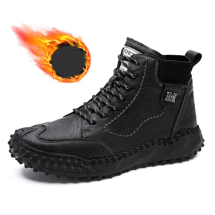 Men Ankle Boots Winter Warm Snow Boots Thick Plush Men Handmade Leather Boots Outdoor Waterproof Work Boots